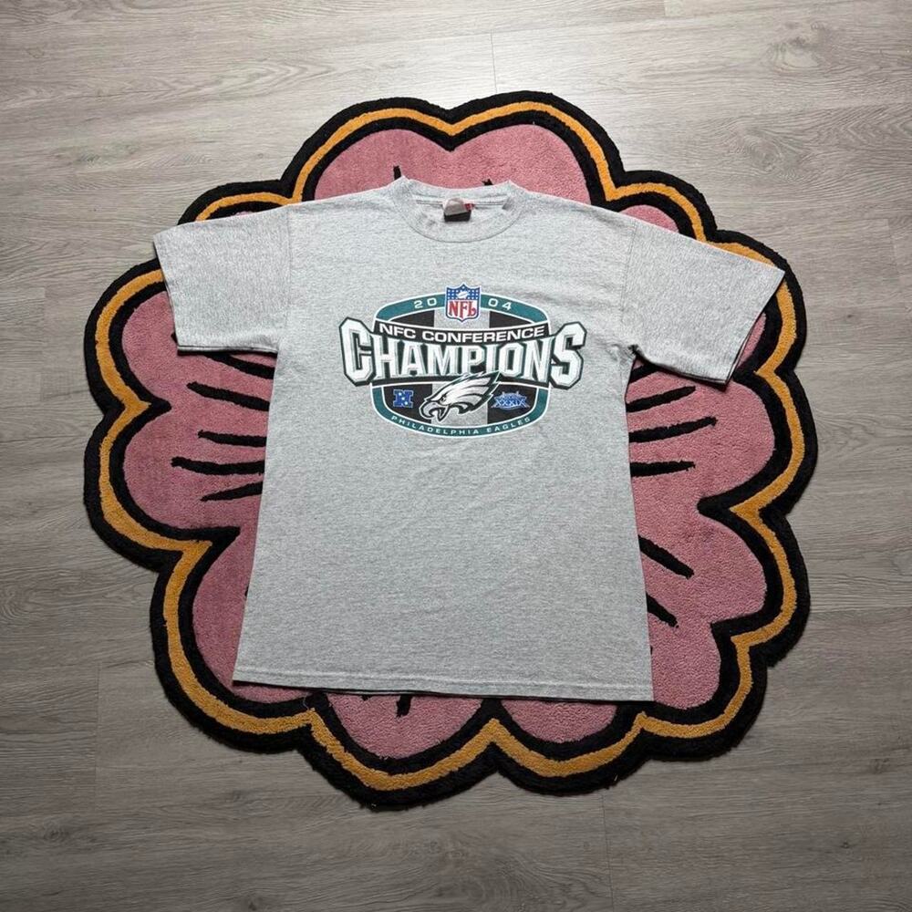 Vintage Y2K NFL Philadelphia Eagles NFC Champions Graphic T-shirt Large Grey